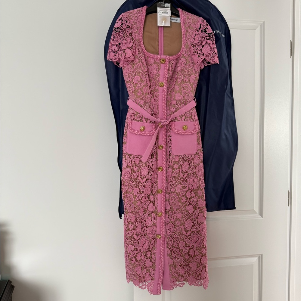 Self-portrait Pink Lace Dress with Gold buttons